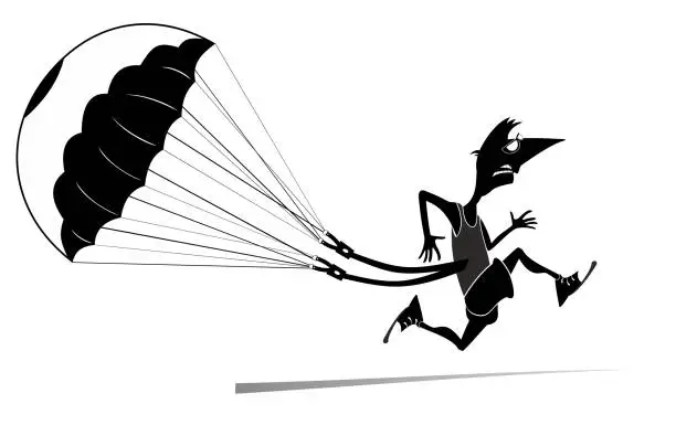 Vector illustration of Hard training runner. Runner, parachute