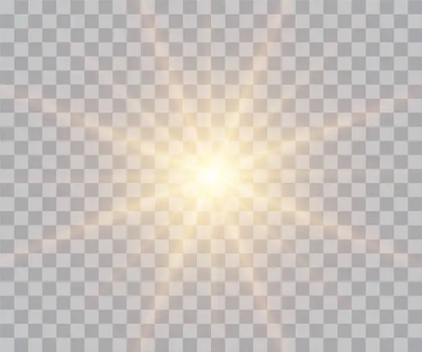 Vector illustration of Sun and light effect on transparent background.