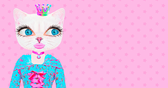 Contemporary digital collage art. Modern trippy design. Fashion KItty character