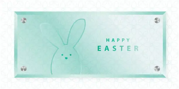 Vector illustration of Happy easter web banner - Transparent glass board with copy space