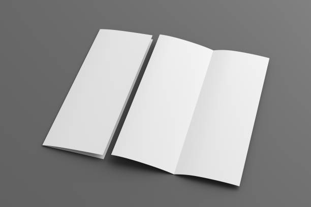 istock Half-folded flyer A4 vertical booklet mock up on gray background. Side view 1474183468