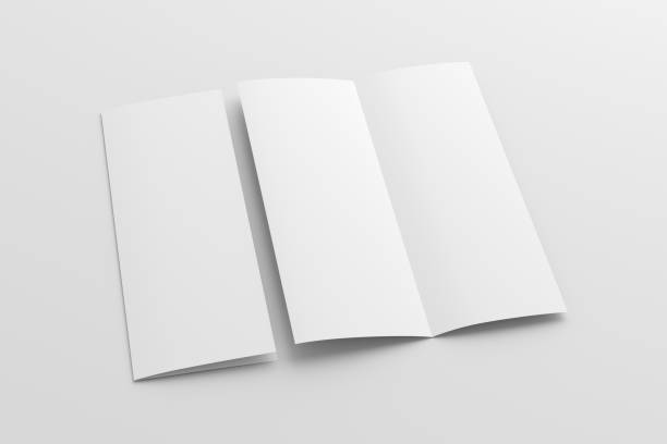 istock Half-folded flyer A4 vertical booklet mock up on white background. Side view 1474183485