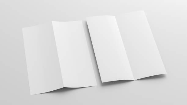 istock Half-folded flyer A4 vertical booklet mock up on white background. Side view 1474183523