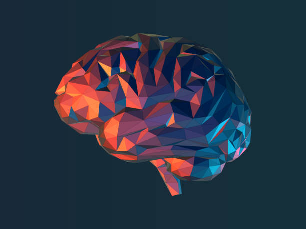 istock Colorful low polygonal stylized brain illustration isolated on dark blue BG 1474183847