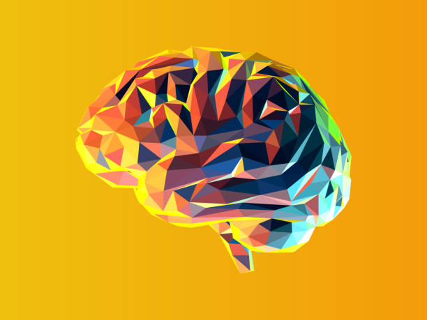 istock Colorful low polygonal brain illustration isolated on bright yellow BG 1474183863