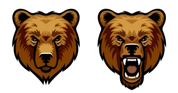 Vector illustration of Brown Bear face. Mascot Creative Design. Bear fury. Roaring Brown Bear.
