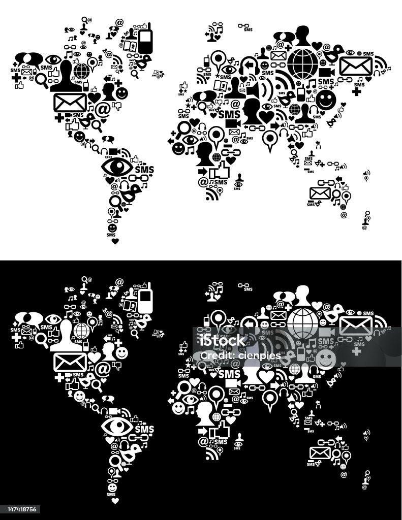 Социальные медиа сети Иконки на Карта мира рисунок - Векторная графика Абстрактный роялти-фри
