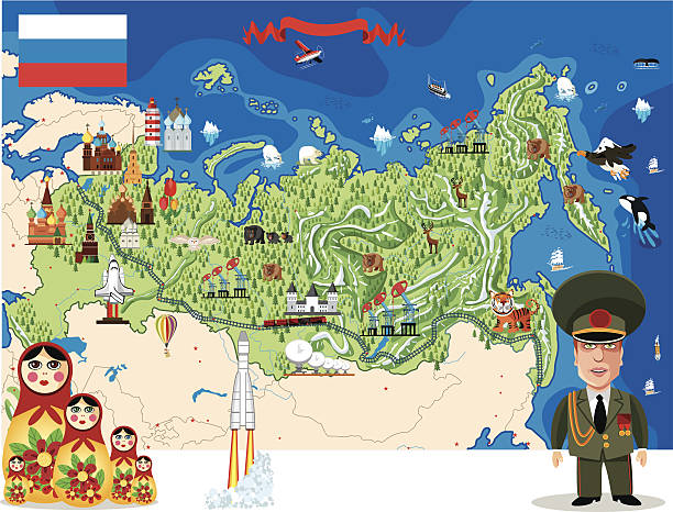cartoon karte von russland - baikalsee stock-grafiken, -clipart, -cartoons und -symbole