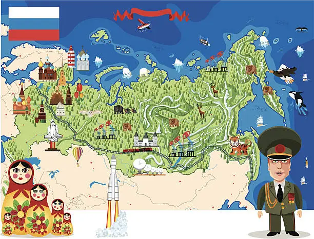 Vector illustration of Cartoon map of Russia