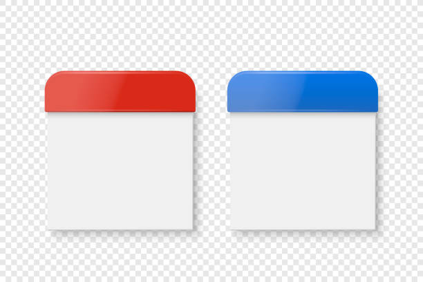 istock Vector 3d Realistic Paper Classic Simple Minimalistic Red and Blue Calendar Icon Set Closeup Isolated on White Background. Design Template for Holiday Card, Banner, Wall Calendar 1474188202