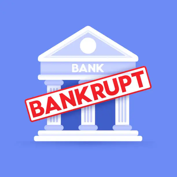 Vector illustration of Bankrupt Bank Economic Recession Bank Failure Building Symbol