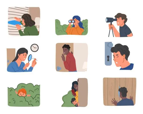 Vector illustration of Set of spying people