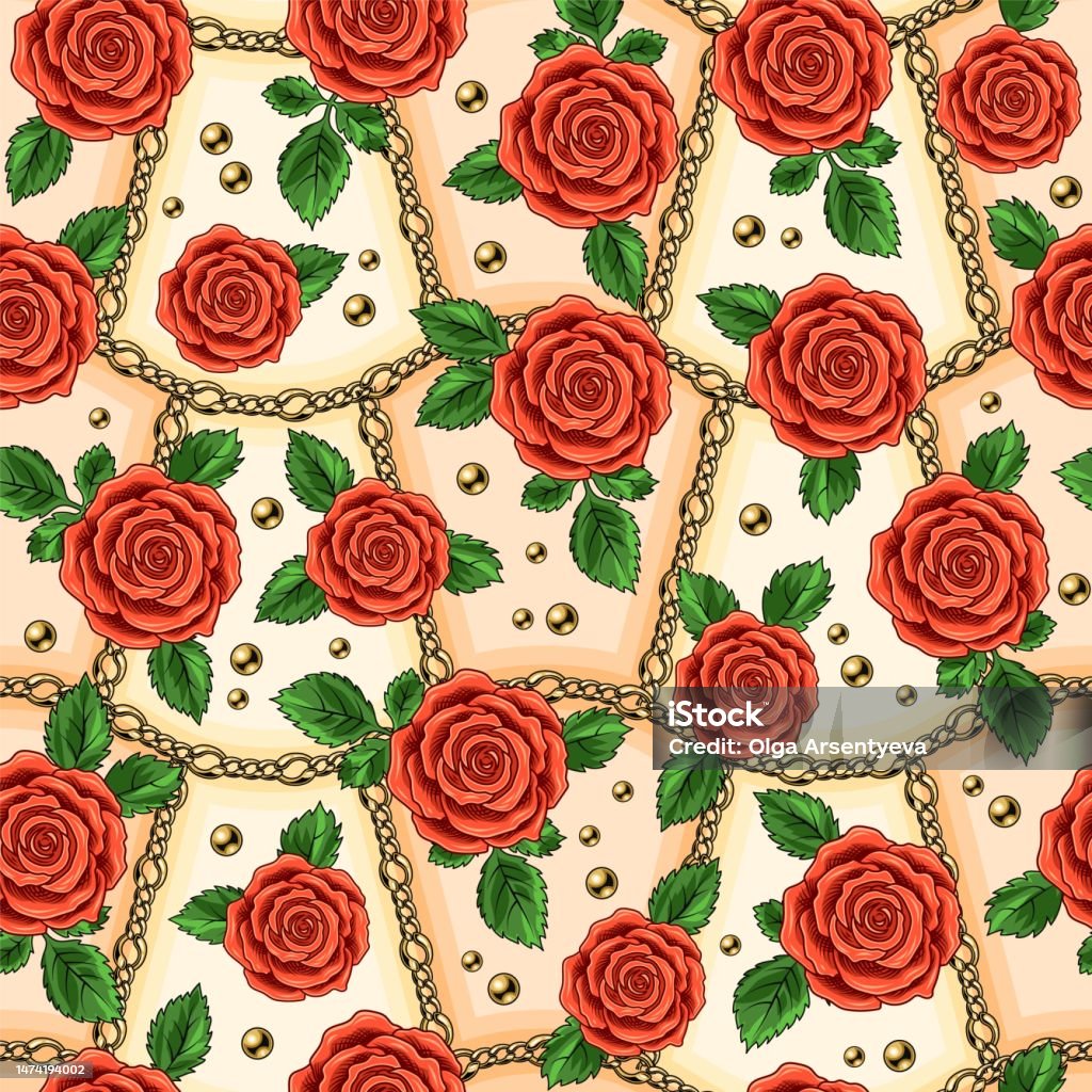 Chains And Roses Seamless Pattern With Roses Golden Chains Stock Illustration - Download ...