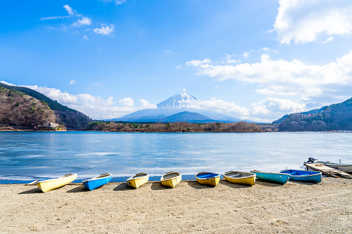 Beautiful view of the lake and Mt. Fuji. Taken at a famous lake near Mt. Fuji.