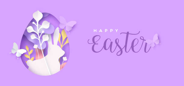 счастливая пасхальная цветочная яйцежь и кроличья открытка - characters nature digitally generated image leaf stock illustrations