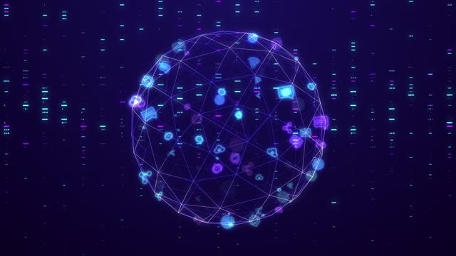 Abstract Technologies Icons Animation with Network. Seamless looping.