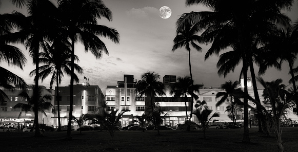Ocean Drive, Miami, Florida, USA. Sepia Toned.