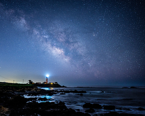 Milky Way over Pigeon Point Lighthouse near Pescadero, California on a March night.