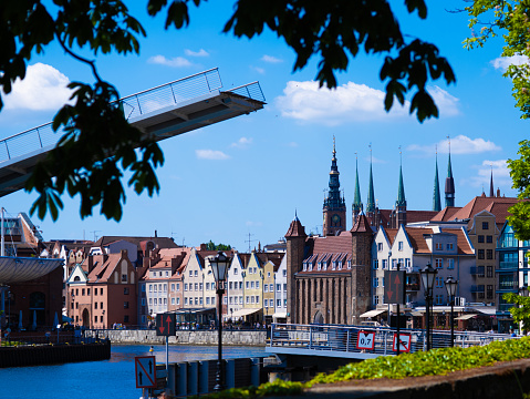 2022-06-11. Old town in Gdansk and bridge over Motlawa river, Poland