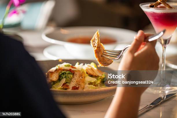 Woman Eating At The Tableyoung Asia Woman Eating Spaghetti At Restaurant Stock Photo - Download Image Now