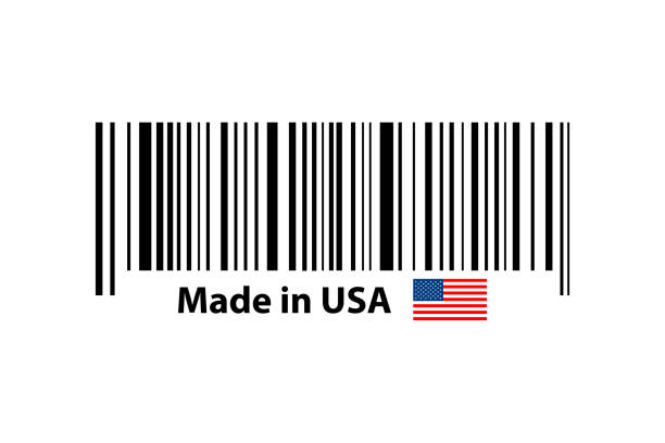 깃발과 함께 미국에서 만든 바코드. - buy usa american culture made in the usa stock illustrations