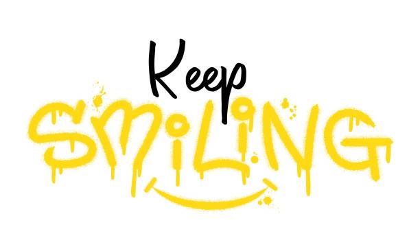 istock Keep smiling text with splash effect and drops. Urban street graffiti style. Print for banner, announcement, poster 1474210004