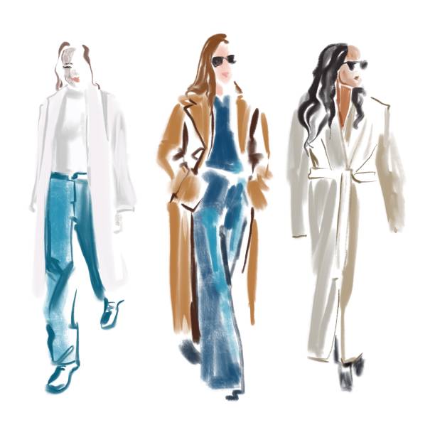 Street style outfits Street style outfits sketch fashion Illustration on a white background woman autumn clothes fashion design sketches stock illustrations