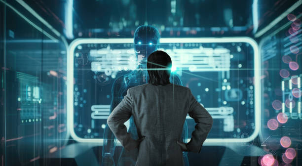 istock Innovation of futuristic AI, Machine learning, robot and human facing on big data network connection, Data exchange, deep learning, Science and artificial intelligence technology, 1474213710