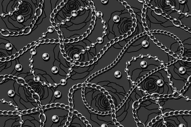 Vector illustration of Seamless gray pattern with silver realistic chains