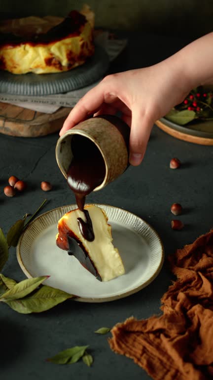 Tarta de Queso - Burnt San Sebastian Cheesecake With Chocolate Sauce