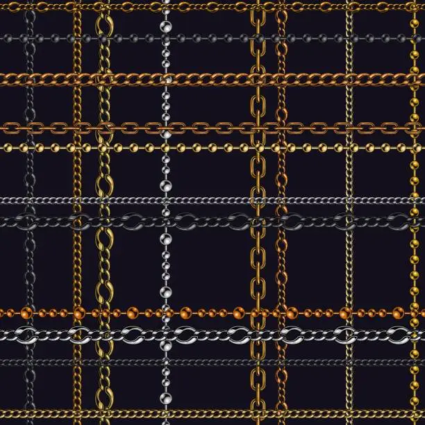 Vector illustration of Tartan seamless pattern with metal chains