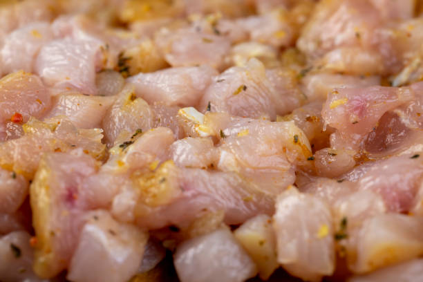 istock Sliced raw chicken fillet with spices 1474217918