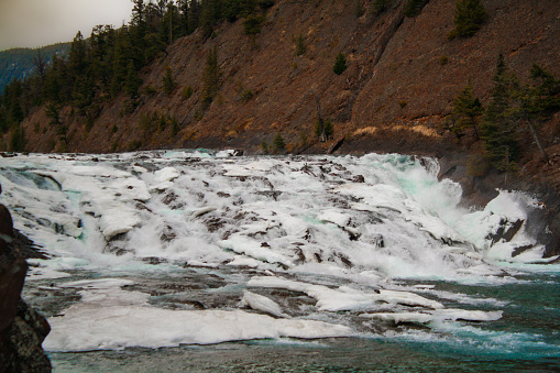 Early winter in Banff national park, view on the Bow Falls