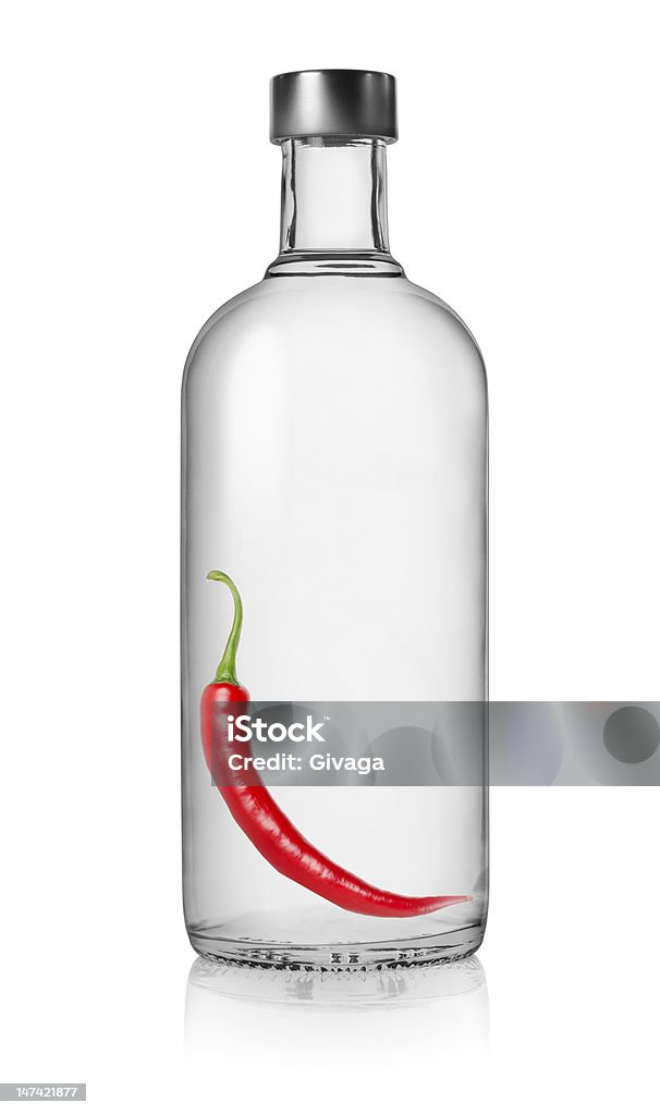 Pepper vodka Bottle of vodka with pepper isolated on a white background. Clipping Path Bottle Stock Photo