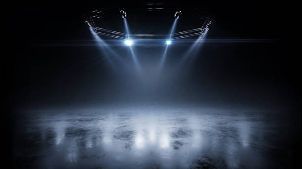 istock Wet concrete. 3D beautiful concrete background. Bright lighting with spotlights. Dark background 1474223479