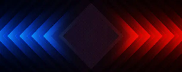 Vector illustration of 3D red blue techno abstract background overlap layer on dark space with rhomb effect decoration. Modern graphic design element motion style concept for banner, flyer, card, brochure cover, or landing page