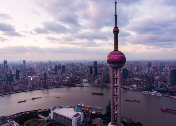 Shanghai modern skyscrapers skyline from above at twilight time Shanghai modern skyscrapers skyline from above at twilight time shanghai tower stock pictures, royalty-free photos & images