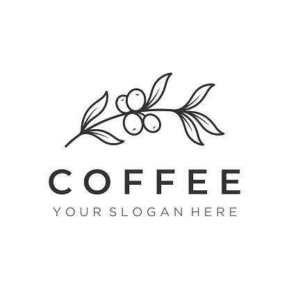 Hand drawn vintage style arabica coffee cup and coffee plant logo.Logo for business, cafe, restaurant, badge and coffee shop.