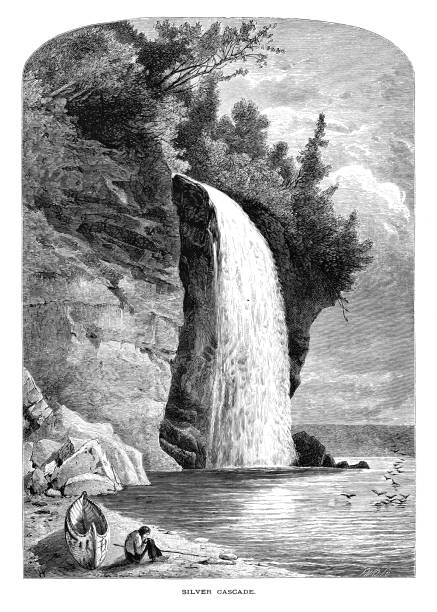 lake superior silver cascade falls, minnesota, stany zjednoczone ameryki, geografia - silver cascade falls stock illustrations