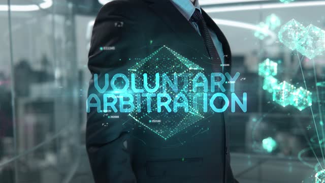 Businessman with Voluntary Arbitration hologram concept