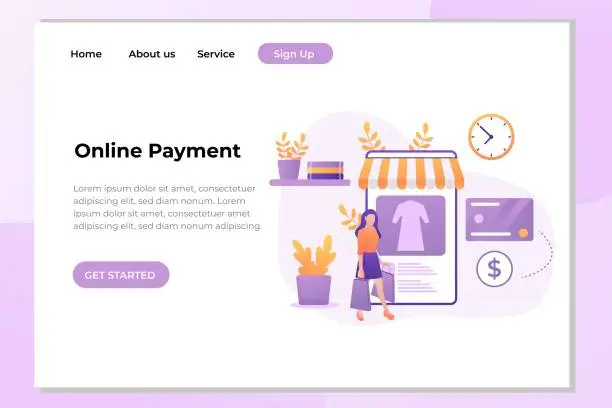 Vector illustration of Landing page template of Online Shopping. Modern flat design concept of web page design for website and mobile website. Easy to edit and customize. Vector illustration