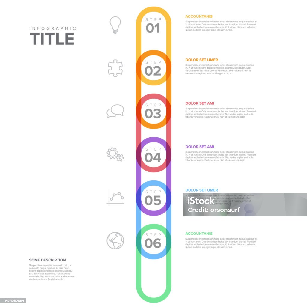 Step Progress Line Vector Vertical Pastel Thick Line Progress Six Steps Template On Light ...
