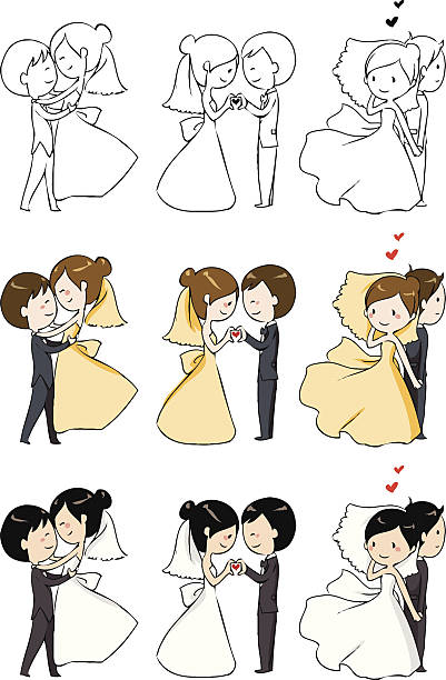 ilustraciones, imágenes clip art, dibujos animados e iconos de stock de hermosa pareja de novios - bride women standing beauty in nature