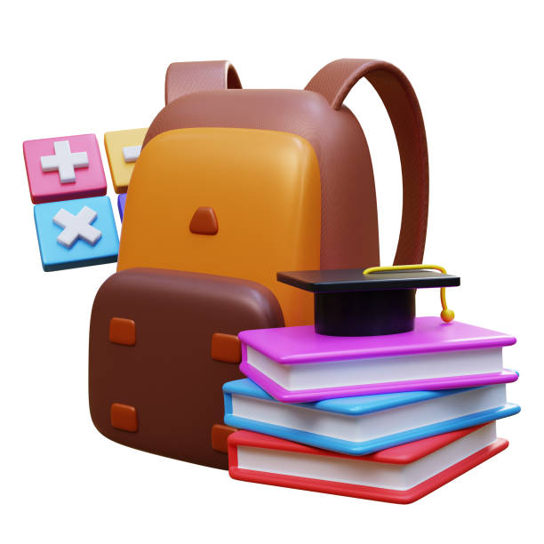 istock Online education, E-learning concept design graduate cap, school bags, notebooks, stationery. Education idea for website banner, presentation, poster and advertising. 3d rendering 1474253871