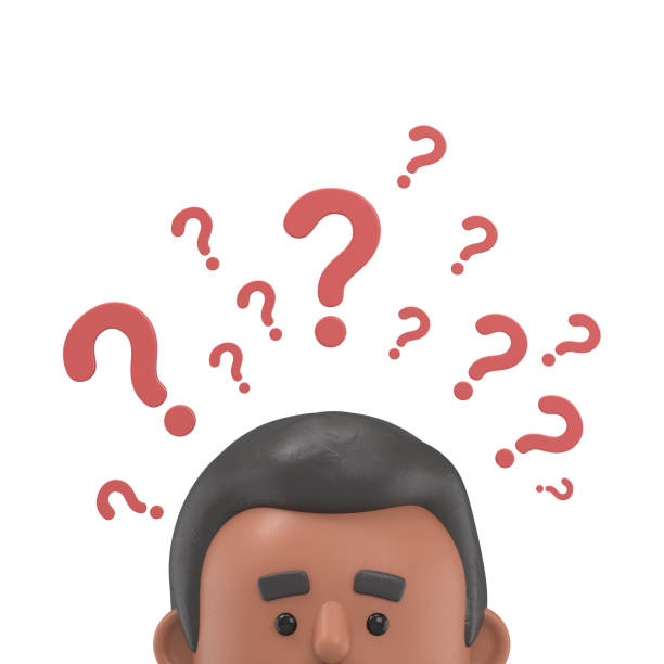 istock 3D illustration of thinking handsome afro man David with question mark.3D rendering on white background. 1474257744
