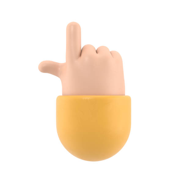 istock Cartoon Gesture Icon Mockup.Cartoon character hand pointing gesture. 3D rendering on white background. 1474259906