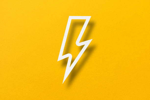 istock Paper cut lightning shape, lightning with light and shadow. placed on a yellow paper background 1474261093