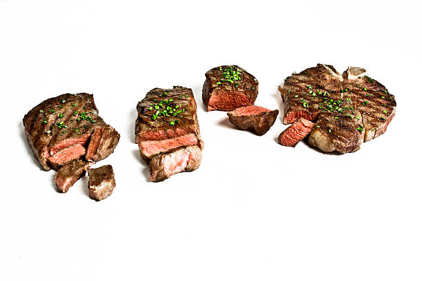 Many different cuts of steaks stock photo