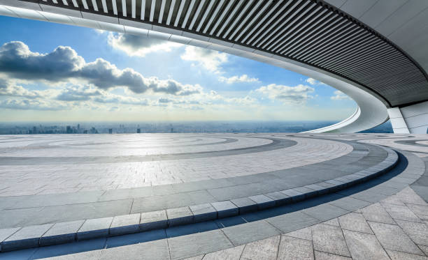 istock Empty floor and bridge with city skyline 1474263071