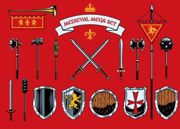 Vector illustration of Set objects of Medieval Knights Era